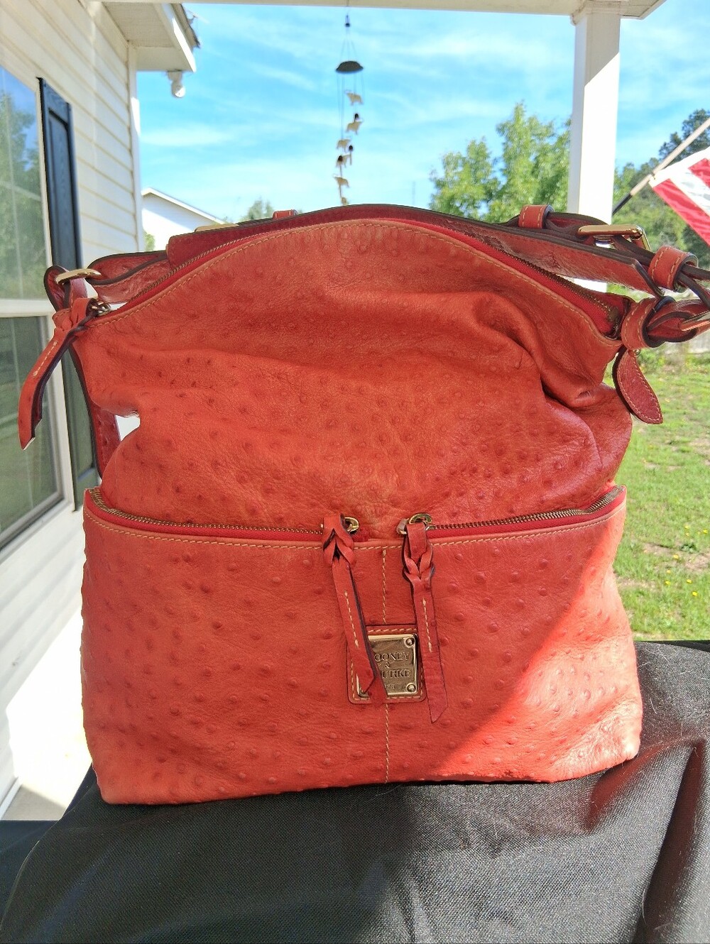 Red Dooney And Bourke Ostrich Leather Hobo Bag